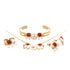 Introducing the Girls Elephant Charm Jewelry Set, which includes a necklace, bracelet, ring, and earrings. Each piece is beautifully decorated with intricately designed elephant charms accented in red. This exquisite set features silver and gold plating and comes with adjustable jewelry options to ensure a perfect fit.